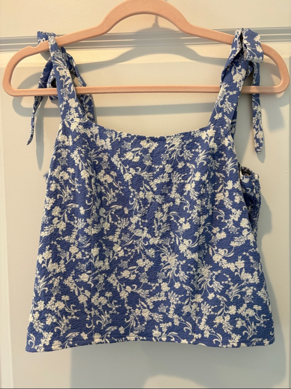 Old Navy Blue and White Floral Tie-Strap Tank